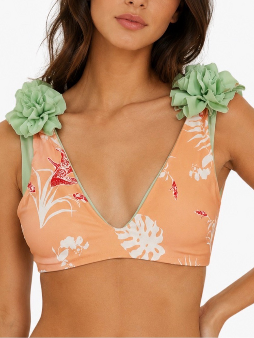 Juan De Dios Reversible Floral Bikini Top Large Peach Mint Green